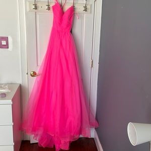 Neon pink prom dress. NEVER WORN OR TAILORED tag still on.